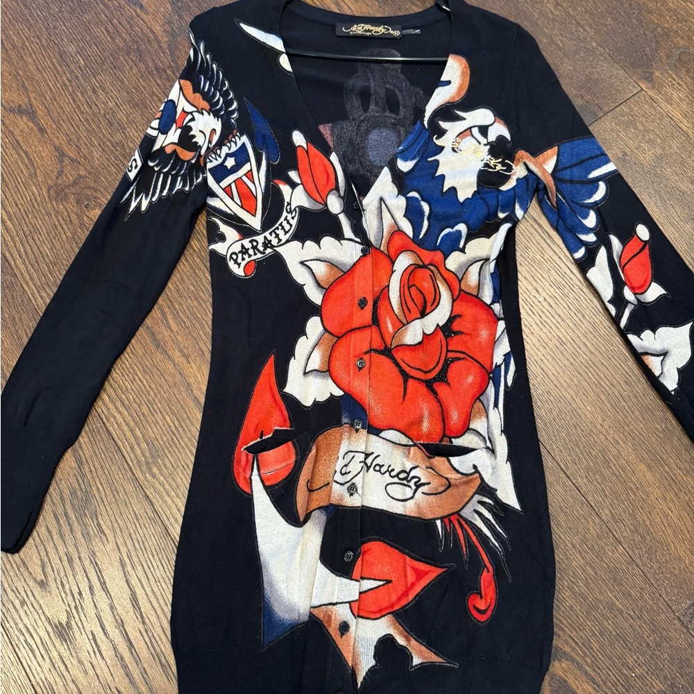 Christian Audigier Black Top with Colorful Graphic